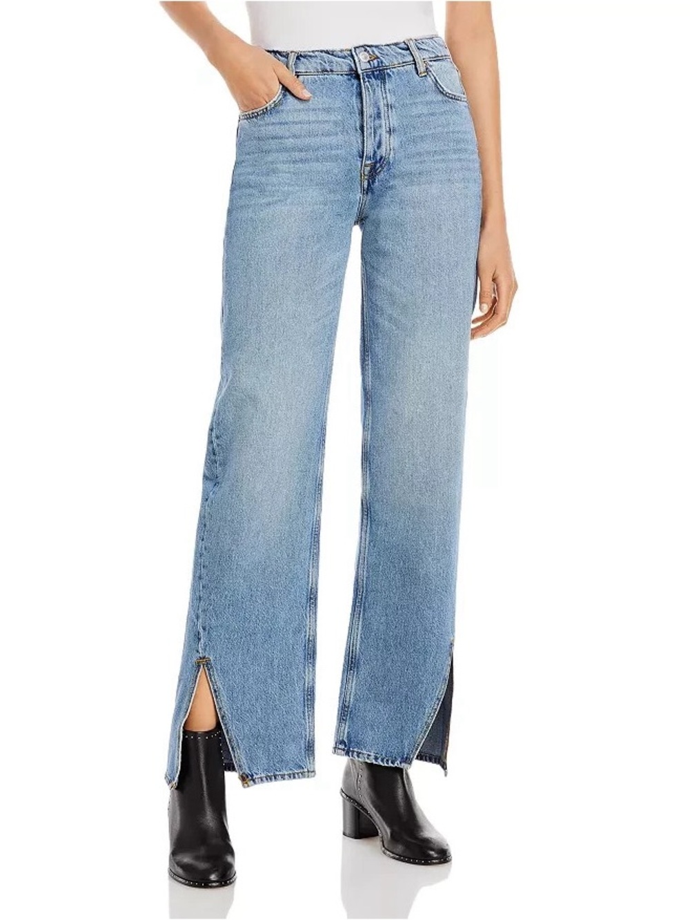Free People We the‎ Free High Waist Slit Hem Jeans Size 27 Classic Denim
